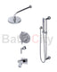 RUBINET 28GNL Genesis Temperature Control Shower & Shut-Off, with One Separate Volume Control, Hand Held Shower, Adjustable Slide Bar, Integral Supply, Wall Mount Bidet / Foot Rinse & 8" Ceiling Mount Shower Head & Arm (Trim Only)