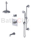 RUBINET 233HXC Hexis Pressure Balance Tub & Shower with Three Way Diverter Shared Flow, Fixed 8" Ceiling Mount Shower Head & Arm, Tub Filler Spout, Hand Held Shower, Adjustable Slide Bar & Integral Supply (Trim Only)