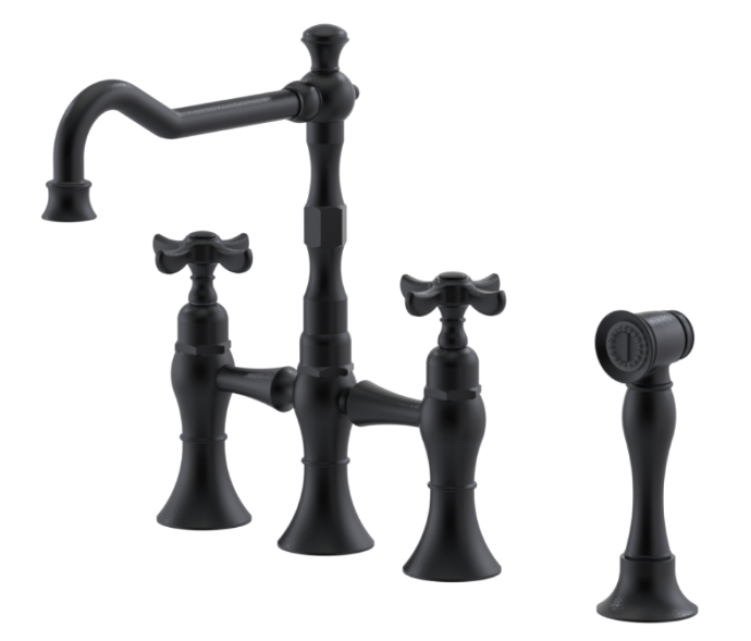 RUBINET 8URVC Raven Kitchen Bridge Faucet with Hand Spray