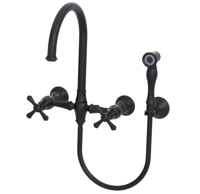 RUBINET 8XFMC Jasmin Wall Mount Kitchen Bridge Faucet with Hand Spray