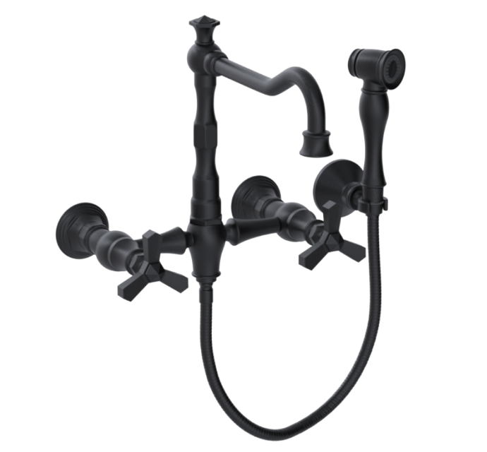 RUBINET 8XHXC Hexis Wall Mount Kitchen Bridge Faucet with Hand Spray