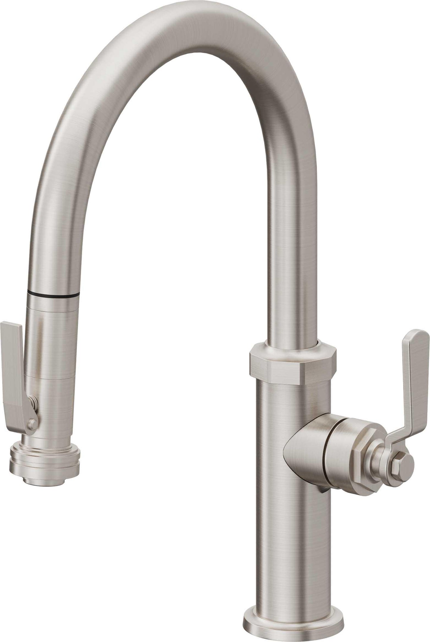 California Faucets Descanso Works K81-102SQ-BL Industrial Pull-Down Kitchen Faucet with Squeeze Sprayer - Low Arc Spout