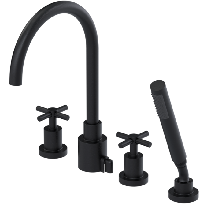 RUBINET 5HGLL Genesis Four Piece Roman Tub Filler with Hand Held Shower with LaSalle Spout (Trim Only)