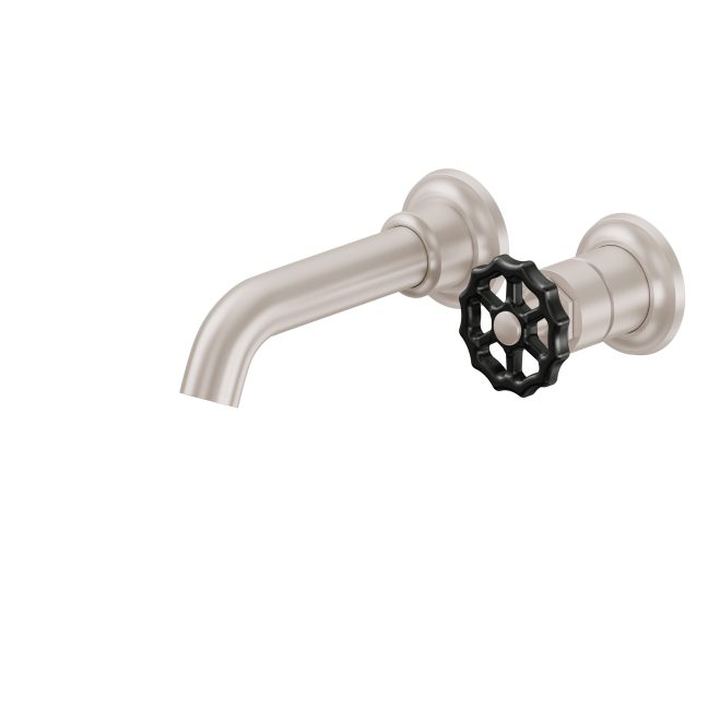 CALIFORNIA FAUCETS TO-V8001WB-7 Descanso Works Single Handle Lavatory Wall Faucet Trim Only - Black Wheel Handle