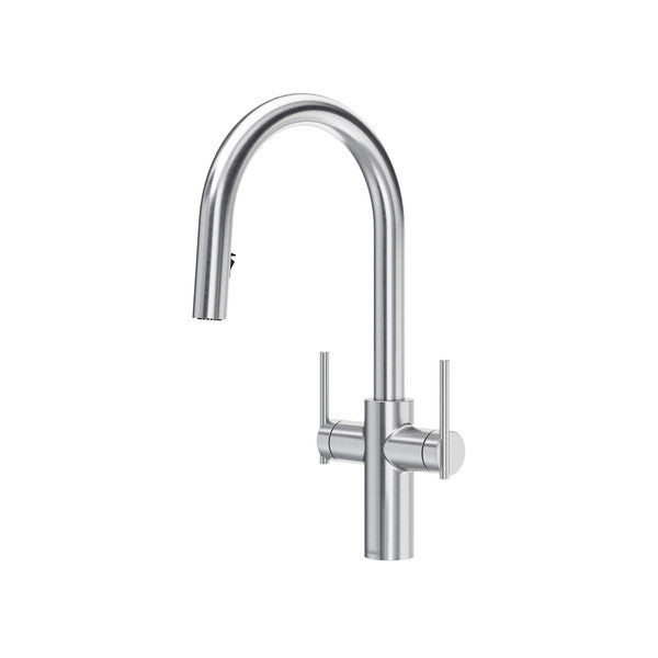 RIOBEL LT801 Lateral Two Handle Pull-Down Kitchen Faucet With C-Spout