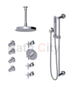 RUBINET 47GNL Genesis Temperature Control Shower with Three Separate Volume Controls, 8" Ceiling Mount Shower Head, Adjustable Slide Bar, Integral Supply, Hand Held Shower & Four Body Sprays (Trim Only)