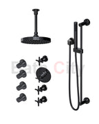 RUBINET 47GNL Genesis Temperature Control Shower with Three Separate Volume Controls, 8" Ceiling Mount Shower Head, Adjustable Slide Bar, Integral Supply, Hand Held Shower & Four Body Sprays (Trim Only)