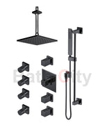 RUBINET 47RSQ Seven Temperature Control Shower with Three Separate Volume Controls, Fixed Shower Head, Adjustable Slide Bar, Integral Supply & Hand Held Shower & Four Body Sprays/ 8" Ceiling Mount-Trim Only