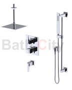 RUBINET 42RSQ Seven Temperature Control Shower with Two Separate Volume Controls, Fixed Shower Head, Adjustable Slide Bar, Integral Supply & Hand Held Shower/ 8" Ceiling Mount-Trim Only