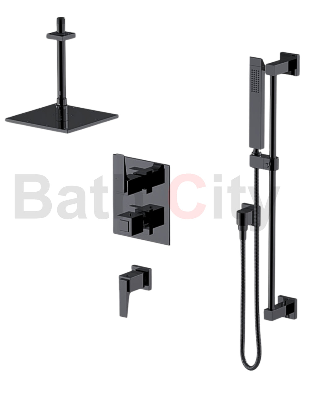 RUBINET 42RSQ Seven Temperature Control Shower with Two Separate Volume Controls, Fixed Shower Head, Adjustable Slide Bar, Integral Supply & Hand Held Shower/ 8" Ceiling Mount-Trim Only