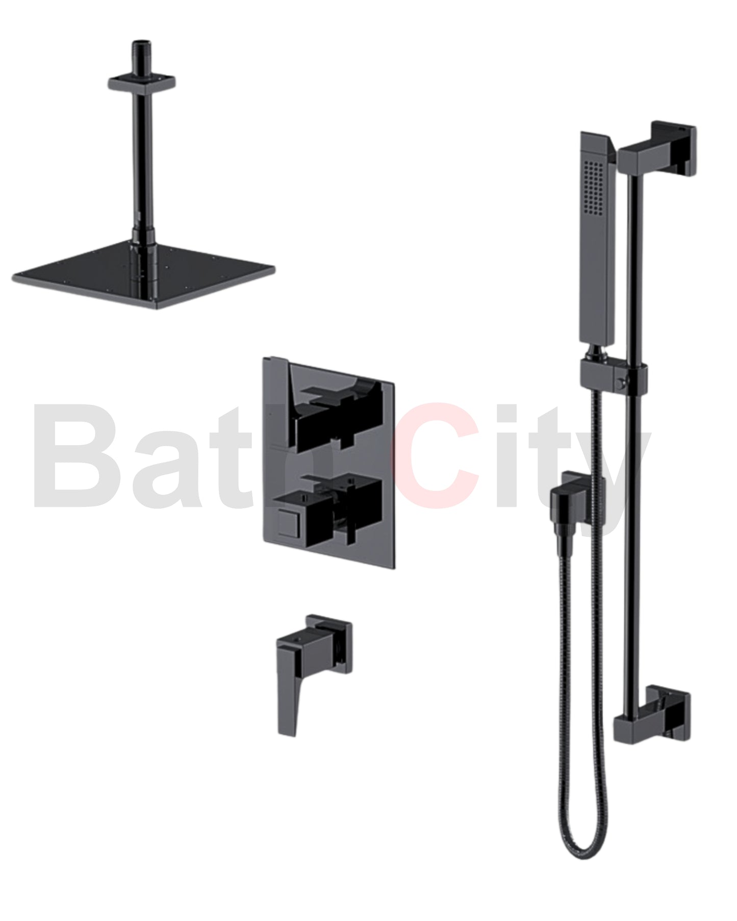 RUBINET 42RSQ Seven Temperature Control Shower with Two Separate Volume Controls, Fixed Shower Head, Adjustable Slide Bar, Integral Supply & Hand Held Shower/ 8" Ceiling Mount-Trim Only