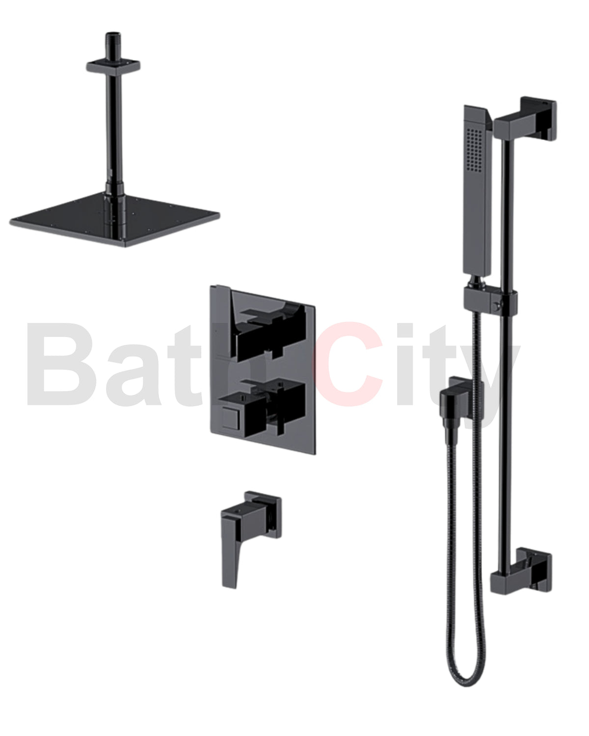 RUBINET 42RSQ Seven Temperature Control Shower with Two Separate Volume Controls, Fixed Shower Head, Adjustable Slide Bar, Integral Supply & Hand Held Shower/ 8" Ceiling Mount-Trim Only