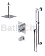 RUBINET 42RSQ Seven Temperature Control Shower with Two Separate Volume Controls, Fixed Shower Head, Adjustable Slide Bar, Integral Supply & Hand Held Shower/ 8" Ceiling Mount-Trim Only