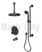 RUBINET 42NVR Nouveau Temperature Control Shower with Two Separate Volume
Controls, Fixed Shower Head, Adjustable Slide Bar,
Integral Supply & Hand Held Shower 8? Ceiling Mount Trim Only
