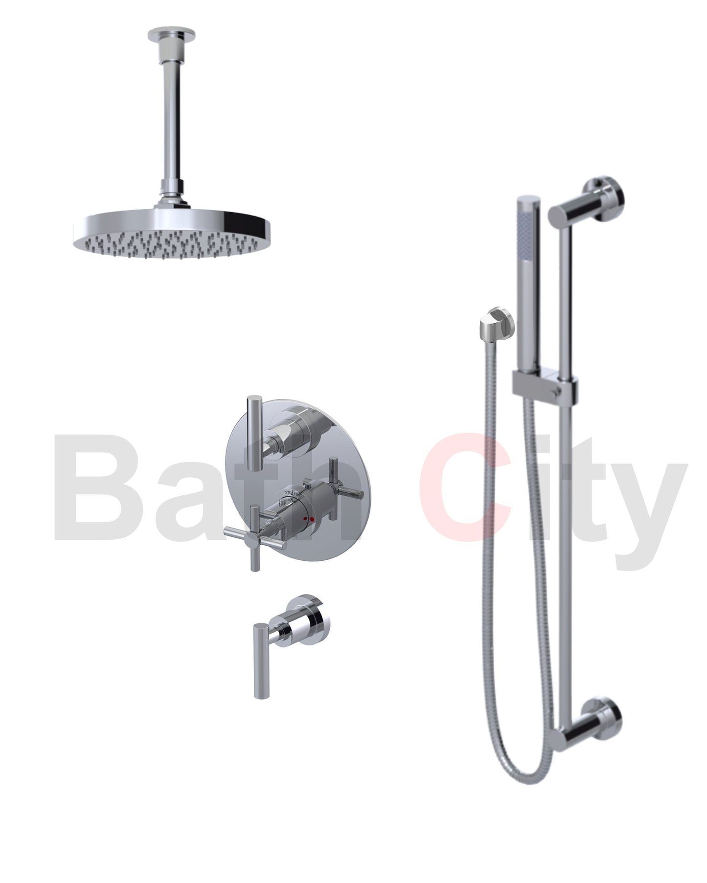 RUBINET 42GNL Genesis Temperature Control Shower with Two Separate Volume Controls, 8"CeilingMount Shower Head, Adjustable Slide Bar, Integral Supply & Hand Held Shower (Trtim Only)