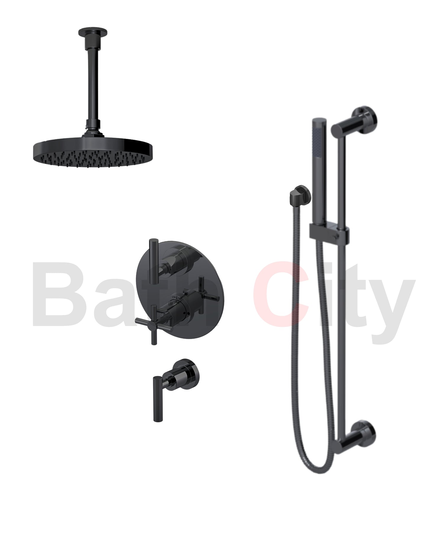 RUBINET 42GNL Genesis Temperature Control Shower with Two Separate Volume Controls, 8"CeilingMount Shower Head, Adjustable Slide Bar, Integral Supply & Hand Held Shower (Trtim Only)