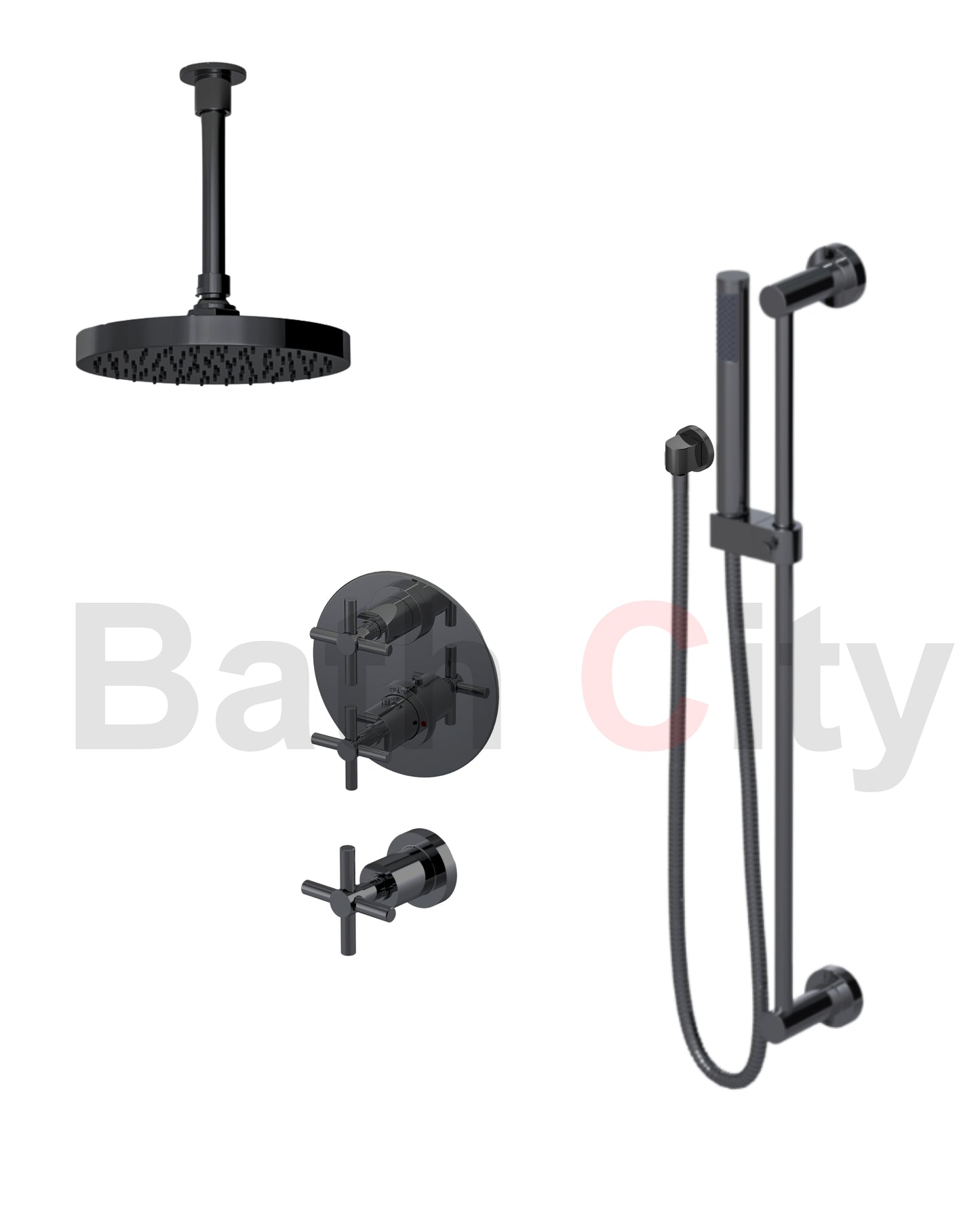 RUBINET 42GNL Genesis Temperature Control Shower with Two Separate Volume Controls, 8"CeilingMount Shower Head, Adjustable Slide Bar, Integral Supply & Hand Held Shower (Trtim Only)