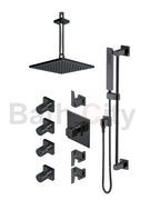 RUBINET 47RSQ Seven Temperature Control Shower with Three Separate Volume Controls, Fixed Shower Head, Adjustable Slide Bar, Integral Supply & Hand Held Shower & Four Body Sprays/ 8" Ceiling Mount-Trim Only