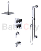 RUBINET 28RSQ Seven Temperature Control Shower with Two Way Diverter & Shut-Off with One Separate Volume Control, Hand Held Shower, Adjustable Slide Bar, Integral Supply, Wall Mount Bidet/Foot Rinse & Fixed Shower Head & Arm/ 8" Ceiling Mount-Trim Only