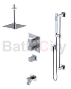 RUBINET 28RSQ Seven Temperature Control Shower with Two Way Diverter & Shut-Off with One Separate Volume Control, Hand Held Shower, Adjustable Slide Bar, Integral Supply, Wall Mount Bidet/Foot Rinse & Fixed Shower Head & Arm/ 8" Ceiling Mount-Trim Only