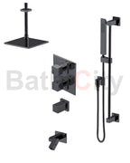 RUBINET 28RSQ Seven Temperature Control Shower with Two Way Diverter & Shut-Off with One Separate Volume Control, Hand Held Shower, Adjustable Slide Bar, Integral Supply, Wall Mount Bidet/Foot Rinse & Fixed Shower Head & Arm/ 8" Ceiling Mount-Trim Only
