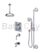 RUBINET 28HXL Hexis Temperature Control Shower with Two Way Diverter & Shut-Off, with One Separate Volume Control, Hand Held Shower, Adjustable Slide bar, Integral Supply, Wall Mount Bidet & 8" Ceiling Mount Showe Head (Trim Only)