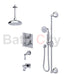 RUBINET 28HXL Hexis Temperature Control Shower with Two Way Diverter & Shut-Off, with One Separate Volume Control, Hand Held Shower, Adjustable Slide bar, Integral Supply, Wall Mount Bidet & 8" Ceiling Mount Showe Head (Trim Only)