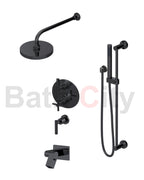 RUBINET 28GNL Genesis Temperature Control Shower & Shut-Off, with One Separate Volume Control, Hand Held Shower, Adjustable Slide Bar, Integral Supply, Wall Mount Bidet / Foot Rinse & 8" Ceiling Mount Shower Head & Arm (Trim Only)