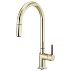 BRIZO 63075LF Pull-Down Faucet with Arc Spout - Wood Lever Handle