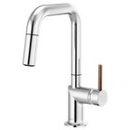 BRIZO 63965LF Pull-Down Prep Faucet with Square Spout - Wood Lever Handle