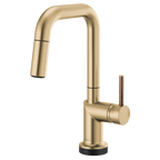 BRIZO 64965LF SmartTouch Pull-Down Prep Kitchen Faucet with Square Spout - Wood Lever Handle