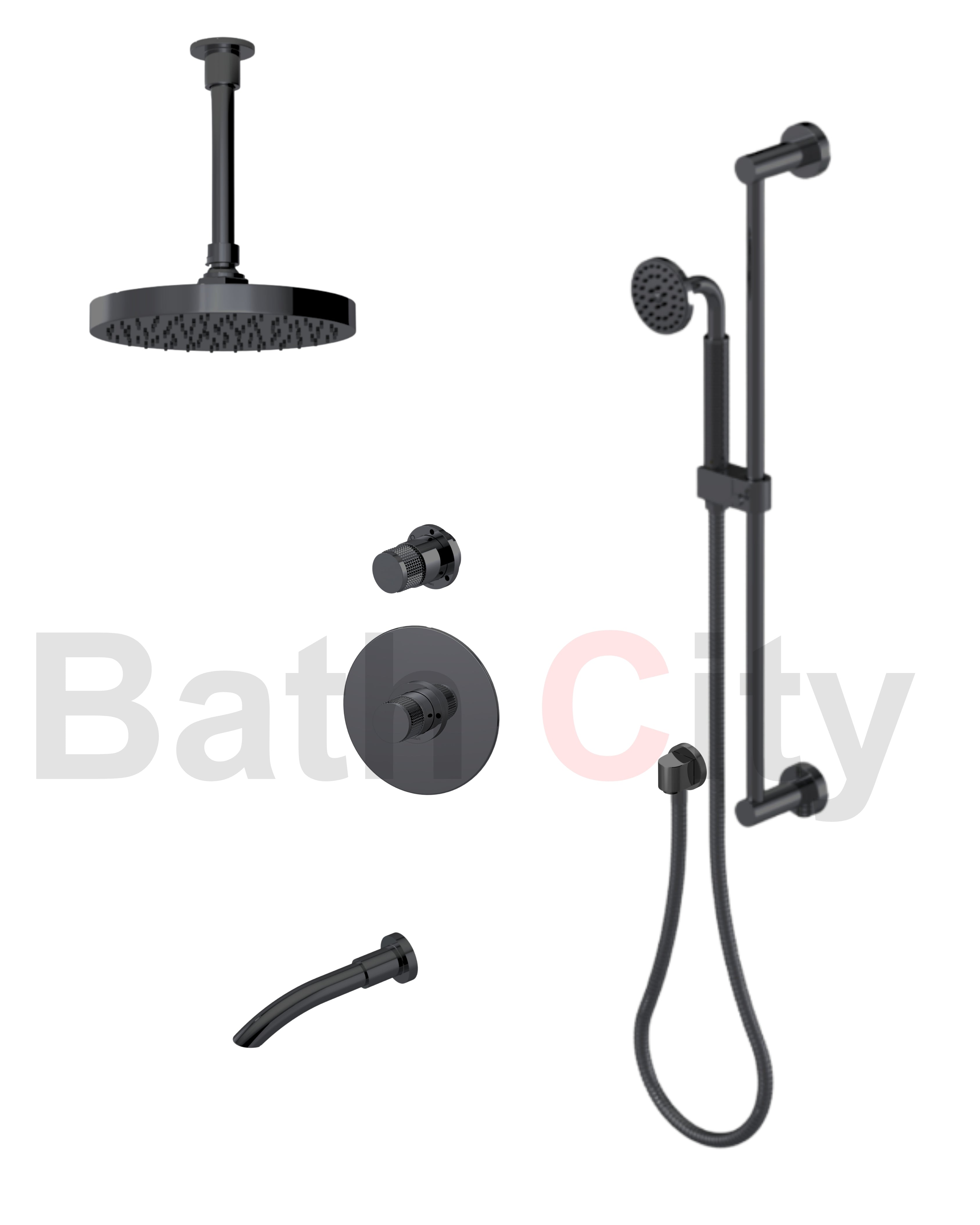 RUBINET 233HOR H2O Pressure Balance Tub & Shower with Three Way Diverter Shared Flow, 8" Ceiling Mount Shower Head & Arm, Tub Filler Spout, Hand Held Shower, Adjustable Slide Bar &Integral Supply (Trim Only) Secondary image