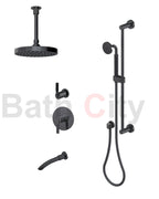 RUBINET 233HOR H2O Pressure Balance Tub & Shower with Three Way Diverter Shared Flow, 8" Ceiling Mount Shower Head & Arm, Tub Filler Spout, Hand Held Shower, Adjustable Slide Bar &Integral Supply (Trim Only)