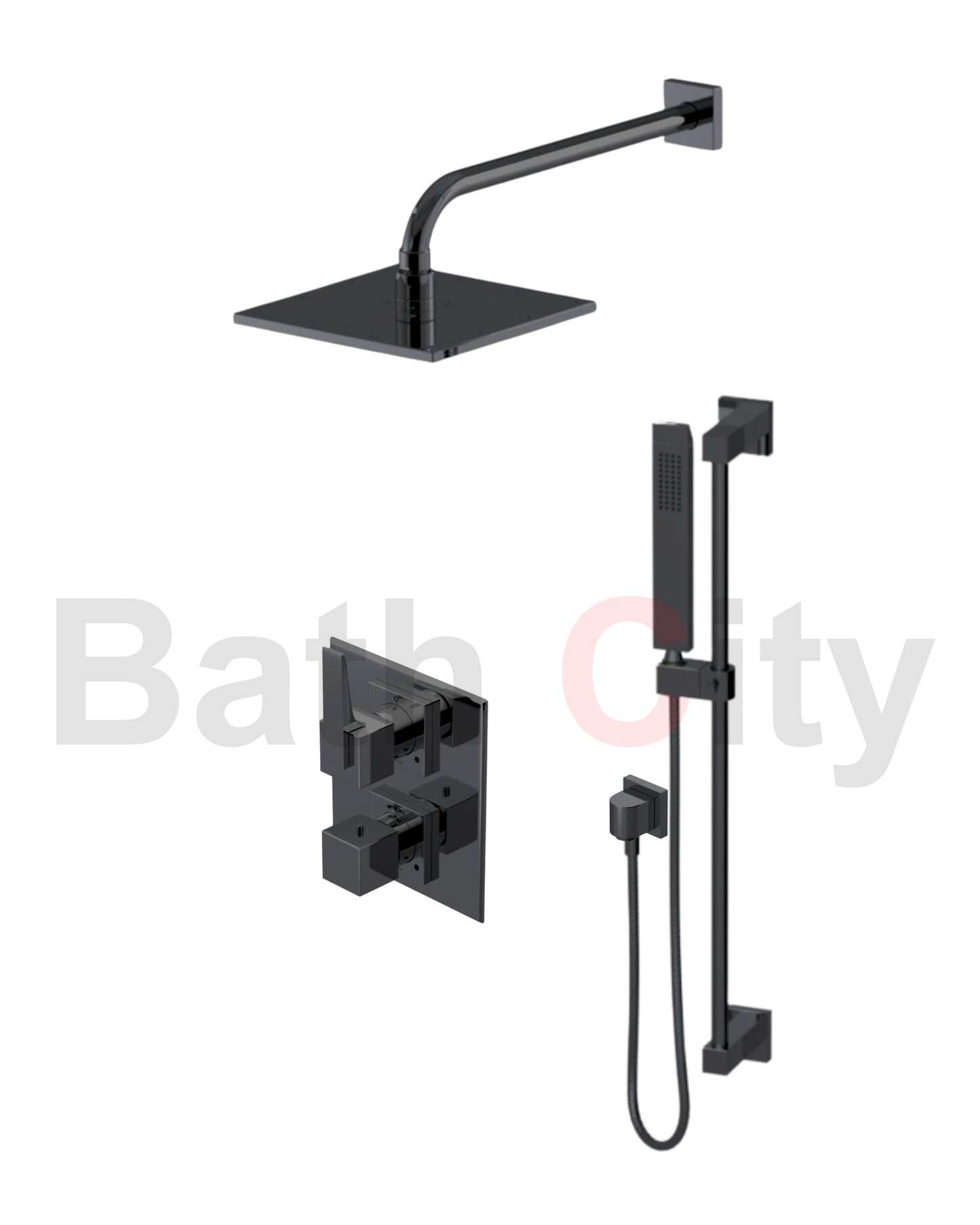 RUBINET 21RSQ Seven Temperature Control Shower with Two Way Diverter & Shut-Off, Hand Held Shower, Adjustable Slida Bar, Integral Supply & Fixed Shower Head & Arm/ 8" Wall Mount- Trim Only