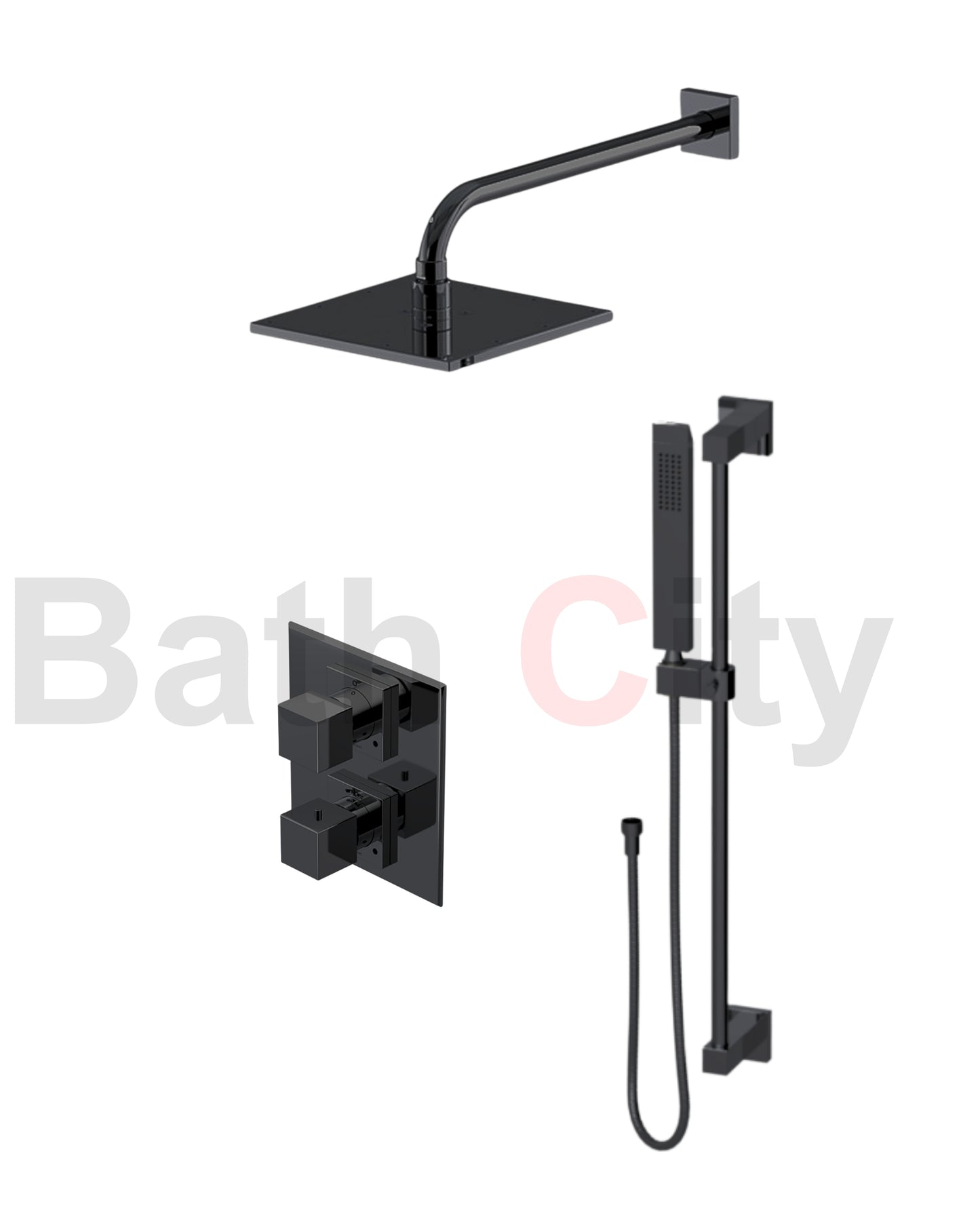 RUBINET 21RSQ Seven Temperature Control Shower with Two Way Diverter & Shut-Off, Hand Held Shower, Adjustable Slida Bar, Integral Supply & Fixed Shower Head & Arm/ 8" Wall Mount- Trim Only