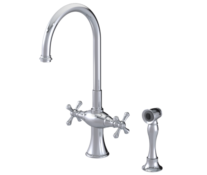 RUBINET 8DFMSC Jasmin Two Handle Single Hole Kitchen Set with Hand Spray