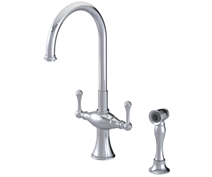 RUBINET 8DFMSL Jasmin Two Handle Single Hole Kitchen Set with Hand Spray