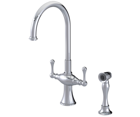 RUBINET 8DFMSL Jasmin Two Handle Single Hole Kitchen Set with Hand Spray