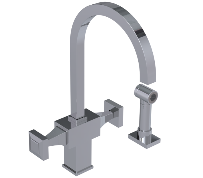 RUBINET 8DICSQ Ice Two Handle Single Hole Kitchen Set with Hand Spray