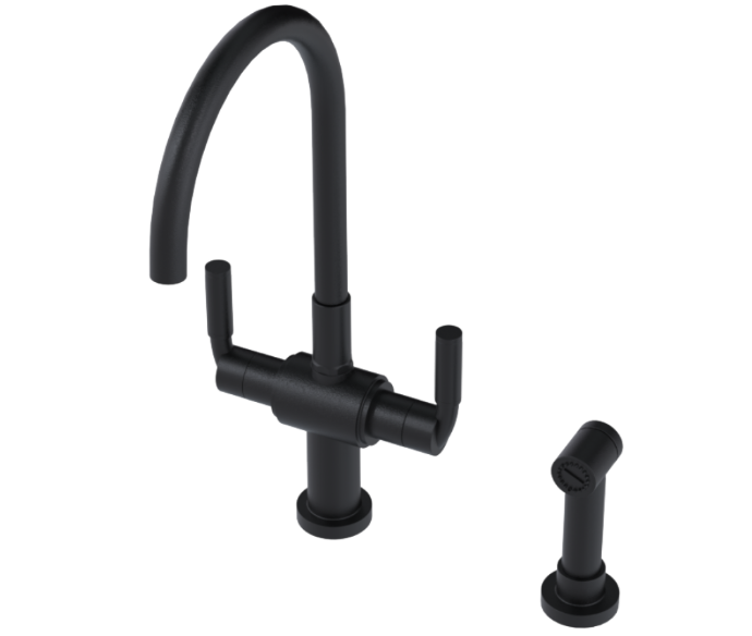 RUBINET 8DNVSL Nouveau Two Handle Single Hole Kitchen Set with Hand Spray