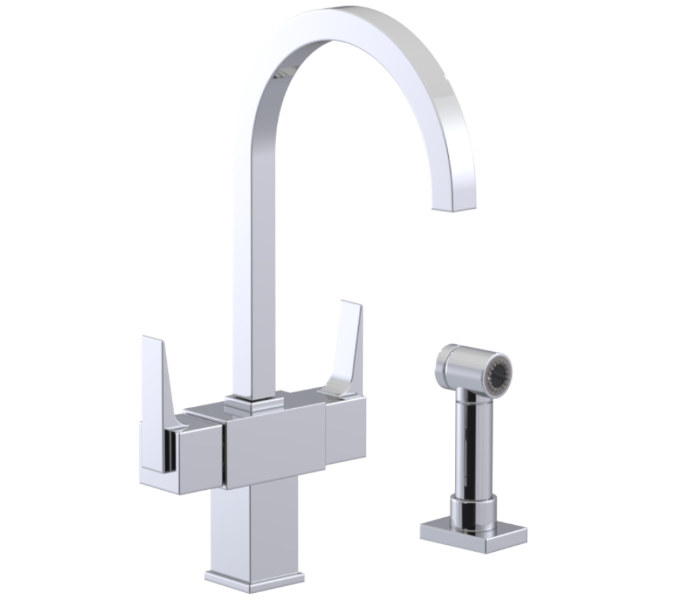 RUBINET 8DRSSL Seven Two Handle Single Hole Kitchen Set with Hand Spray