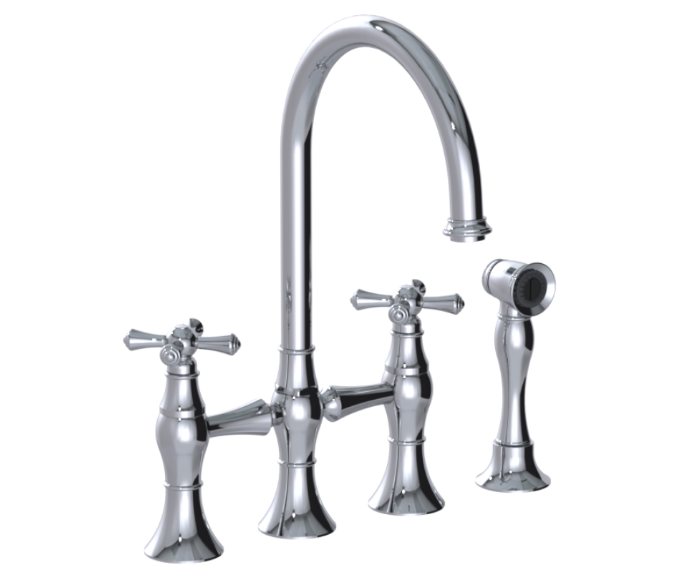 RUBINET 8UFMC Jasmin Kitchen Bridge Faucet with Hand Spray