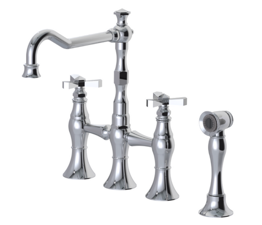 RUBINET 8UHXC Hexis Kitchen Bridge Faucet with Hand Spray