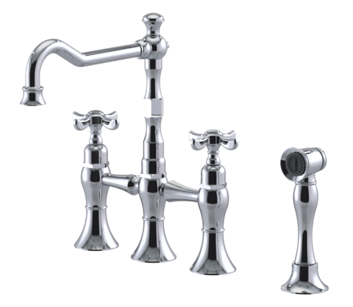 RUBINET 8URVC Raven Kitchen Bridge Faucet with Hand Spray