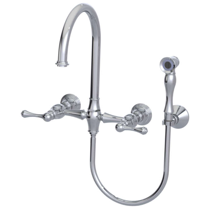 RUBINET 8XFML Jasmin Wall Mount Kitchen Bridge Faucet with Hand Spray