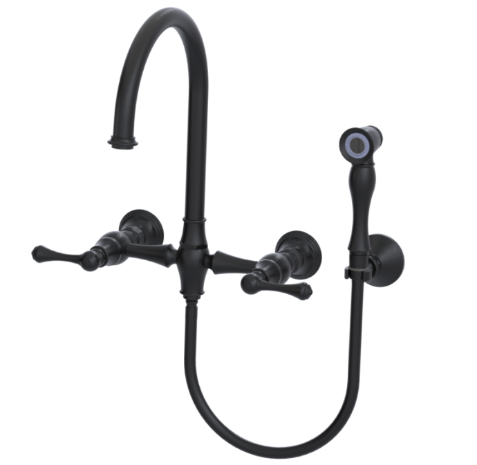 RUBINET 8XFML Jasmin Wall Mount Kitchen Bridge Faucet with Hand Spray