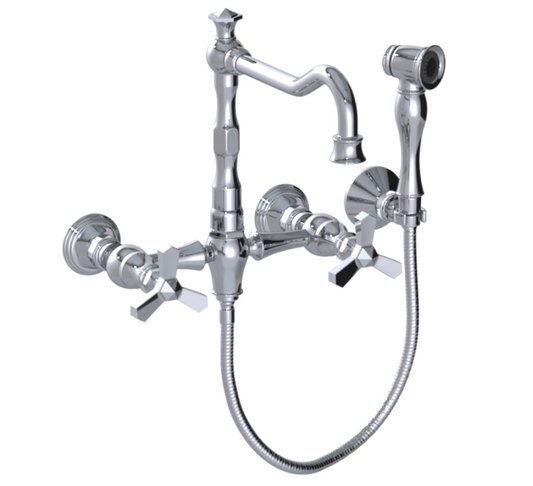 RUBINET 8XHXC Hexis Wall Mount Kitchen Bridge Faucet with Hand Spray