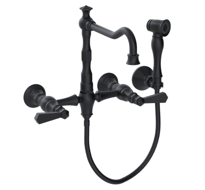 RUBINET 8XHXL Hexis Wall Mount Kitchen Bridge Faucet with Hand Spray