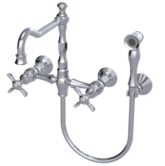 RUBINET 8XRVC Raven Wall Mount Kitchen Bridge Faucet with Hand Spray