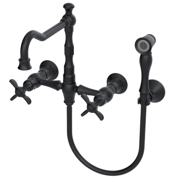 RUBINET 8XRVC Raven Wall Mount Kitchen Bridge Faucet with Hand Spray